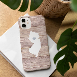 New Jersey State Silhouette Rustic Wood Look iPhone 16 Case