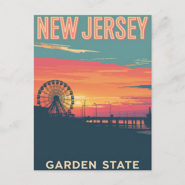 New Jersey Sunset Boardwalk Postcard (Front)