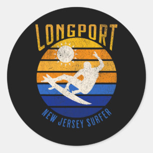 New Jersey Surfer Longport Nj Surfing Beaches Beac Classic Round Sticker