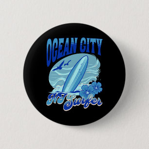 New Jersey Surfer Ocean City Nj Surfing Beach Sand 6 Cm Round Badge