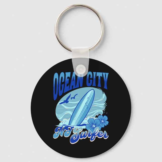 New Jersey Surfer Ocean City Nj Surfing Beach Sand Key Ring (Front)