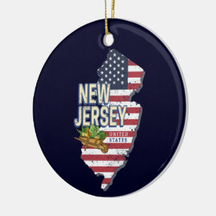 New Jersey United States Retro Map USA Souvenir Ceramic Tree Decoration