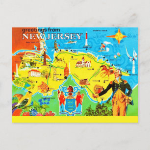  New Jersey Vintage Colourful Map Postcard