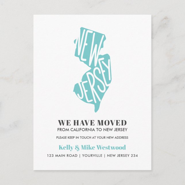 NEW JERSEY We've moved New address New Home  Postcard (Front)
