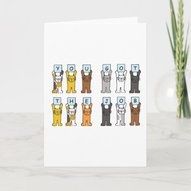 New Job Congratulations Cartoon Cats Card (Front)