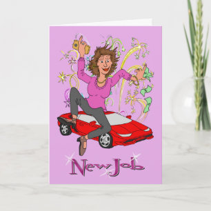 New Job Female Cartoon Caricature Card