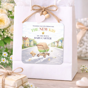 New Kid On The Block Baby Shower Thank You Square Sticker