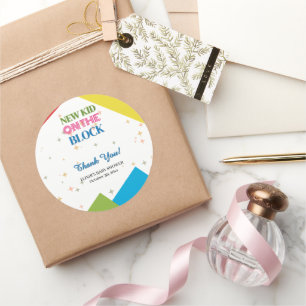 New Kid on the Block Colourful Baby Shower Classic Round Sticker