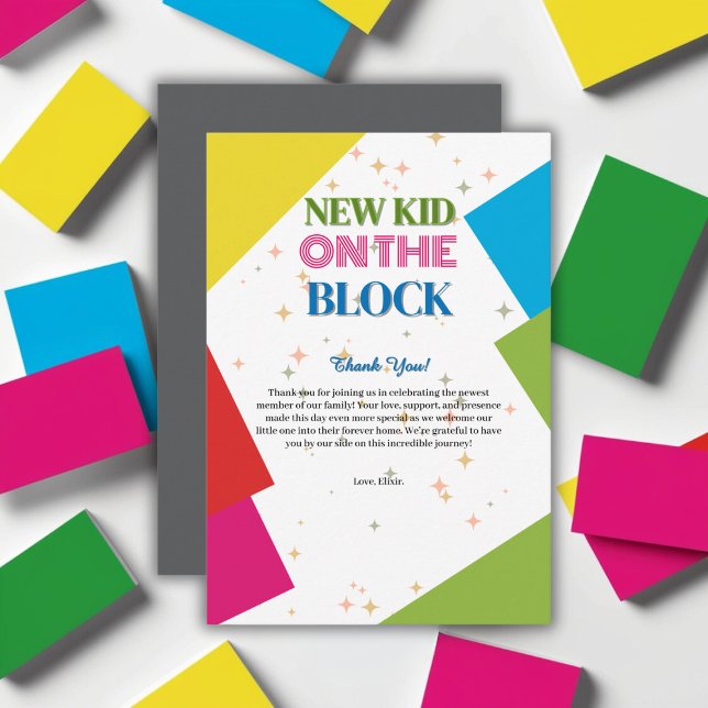 New Kid on the Block Colourful Baby Shower Thank You Card (Creator Uploaded)