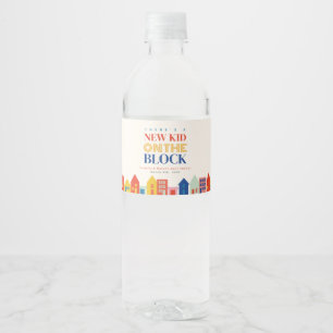 New Kid On The Block Houses Neutral Baby Shower Water Bottle Label