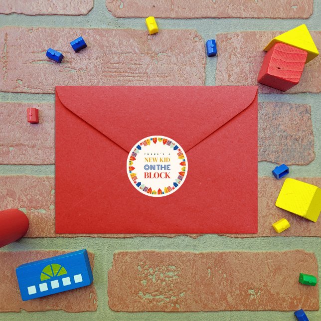 New Kid On The Block Neutral Houses Baby Shower Classic Round Sticker (Creator Uploaded)