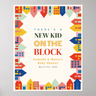 New Kid On The Block Neutral Houses Baby Shower Poster