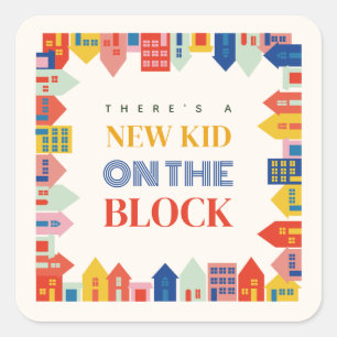 New Kid On The Block Neutral Houses Baby Shower Square Sticker