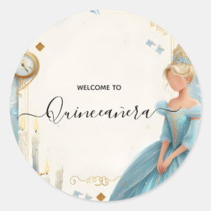 New Lamp Ivory Ice Sky Gold Light Blue Quinceanera Classic Round Sticker