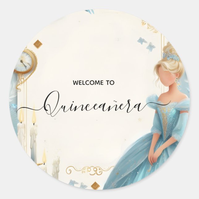 New Lamp Ivory Ice Sky Gold Light Blue Quinceanera Classic Round Sticker (Front)
