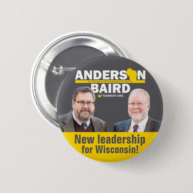 New Leadership for WI TeamGuv — Anderson / Baird 6 Cm Round Badge (Front & Back)