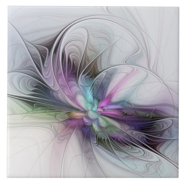 New Life, Colorful Abstract Fractal Art Fantasy Tile (Front)