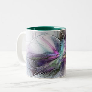 New Life, Colorful Abstract Fractal Art Fantasy Two-Tone Coffee Mug