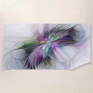 New Life, Colourful Abstract Fractal Art Fantasy Beach Towel