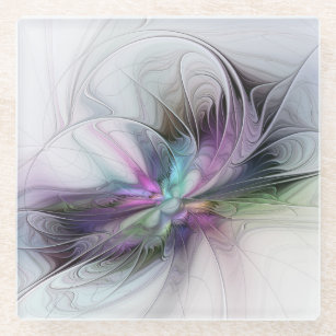New Life, Colourful Abstract Fractal Art Fantasy Glass Coaster