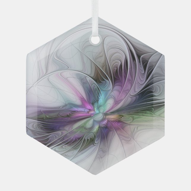 New Life, Colourful Abstract Fractal Art Fantasy Glass Tree Decoration (Front)