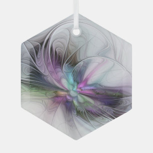 New Life, Colourful Abstract Fractal Art Fantasy Glass Tree Decoration