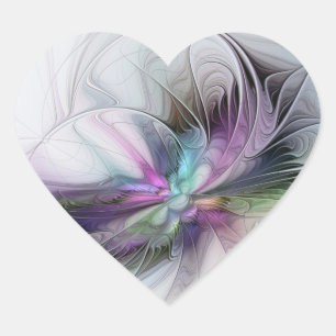 New Life, Colourful Abstract Fractal Art Fantasy Heart Sticker