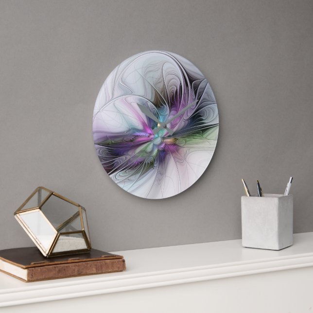 New Life, Colourful Abstract Fractal Art Fantasy Large Clock (Office)