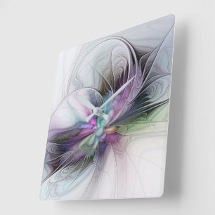 New Life, Colourful Abstract Fractal Art Fantasy Square Wall Clock