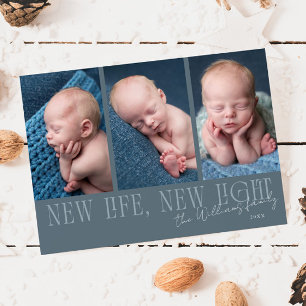 New Life New Light Slate Blue Birth Announcement