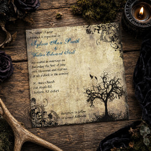 New Life Vintage Tree and Birds Blue Wedding Invitation