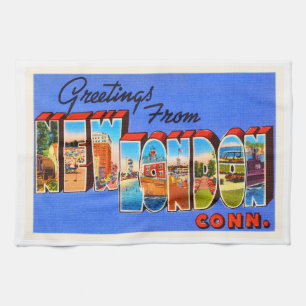 New London Connecticut CT Vintage Travel Souvenir Tea Towel