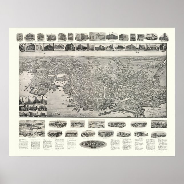 New London, CT Panoramic Map - 1911 Poster (Front)