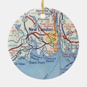 New London CT Vintage Map Ceramic Tree Decoration