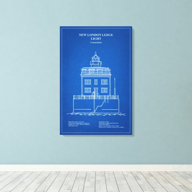 New London Ledge Lighthouse - Connecticut – AD Canvas Print (Insitu(Wood Floor))