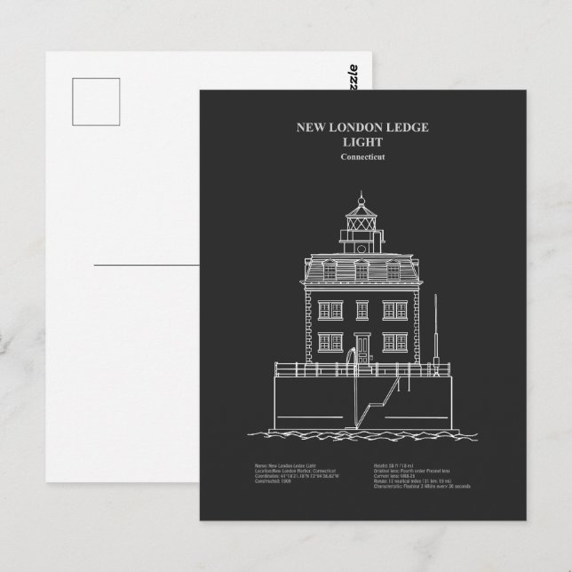 New London Ledge Lighthouse - Connecticut – PD Postcard (Front/Back)