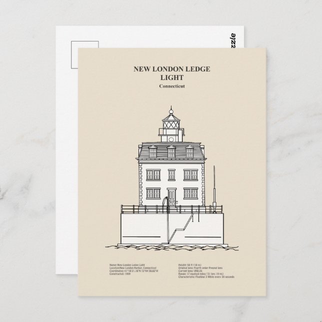 New London Ledge Lighthouse - Connecticut - SBD Postcard (Front/Back)