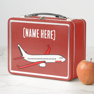 NEW! Lunchbox - Aeroplane (add name) Metal - Red