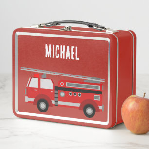 NEW! Lunchbox - Firetruck (add name) Metal - Red