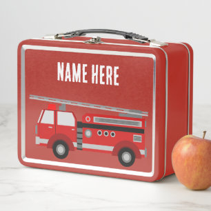 NEW! Lunchbox - Firetruck (add name) Metal - Red