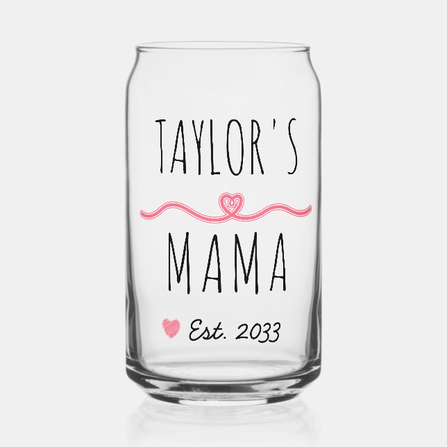 New Mama with Custom Name, Title & Est. Year Can Glass (Front)