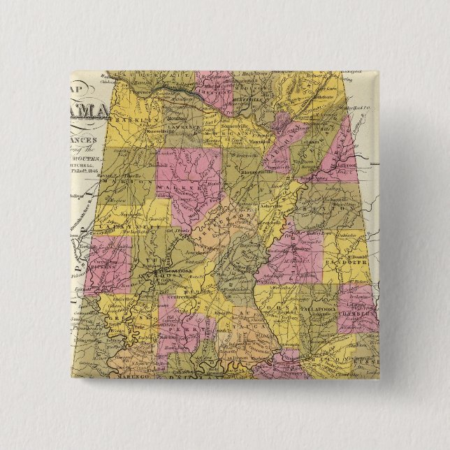 New Map Of Alabama 15 Cm Square Badge (Front)