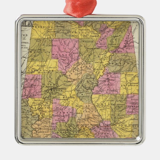 New Map Of Alabama Metal Tree Decoration (Front)