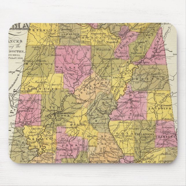 New Map Of Alabama Mouse Mat (Front)