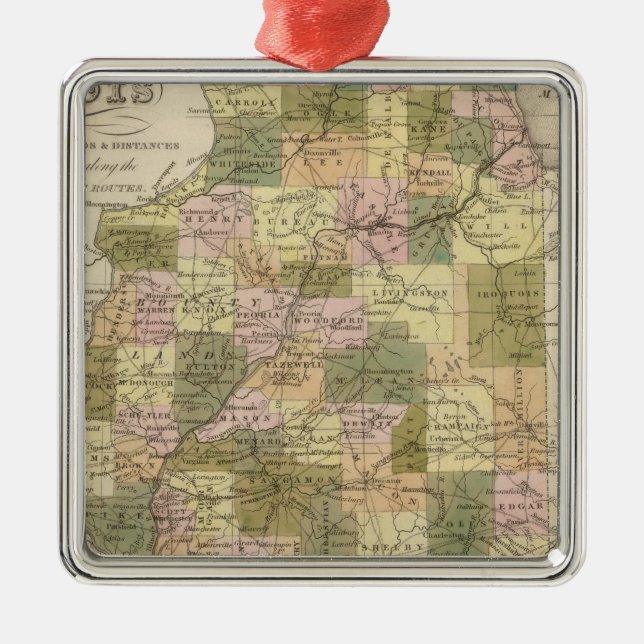 New Map Of Illinois 2 Metal Tree Decoration (Front)