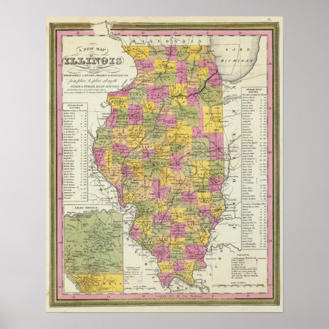 New Map Of Illinois Poster (Front)
