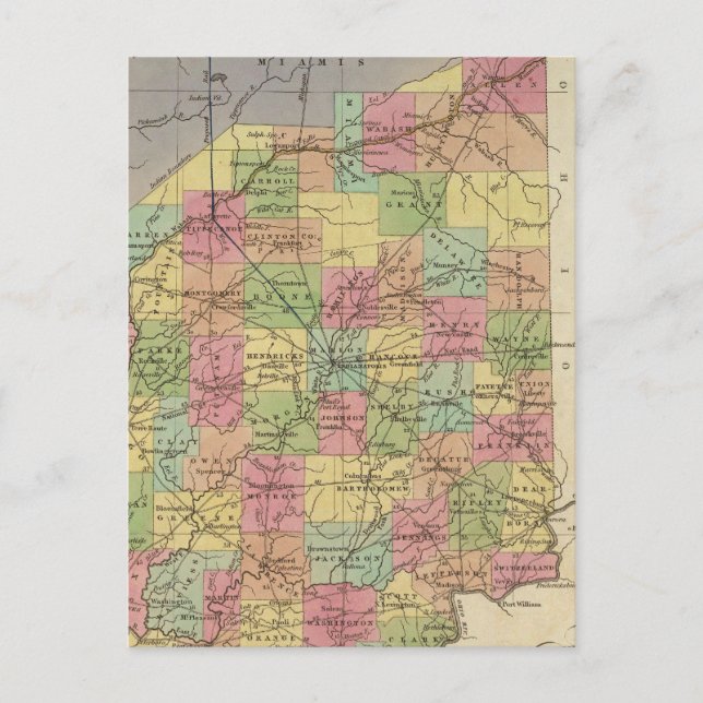 New Map Of Indiana Postcard (Front)