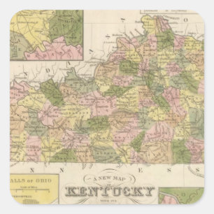 New Map Of Kentucky 2 Square Sticker