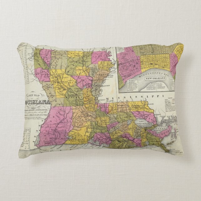 New Map Of Louisiana 3 Decorative Cushion (Front)