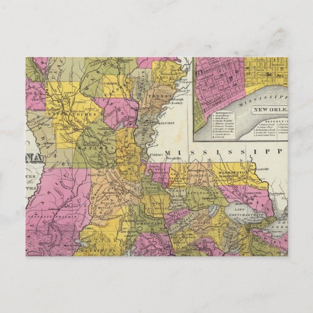 New Map Of Louisiana 3 Postcard (Front)